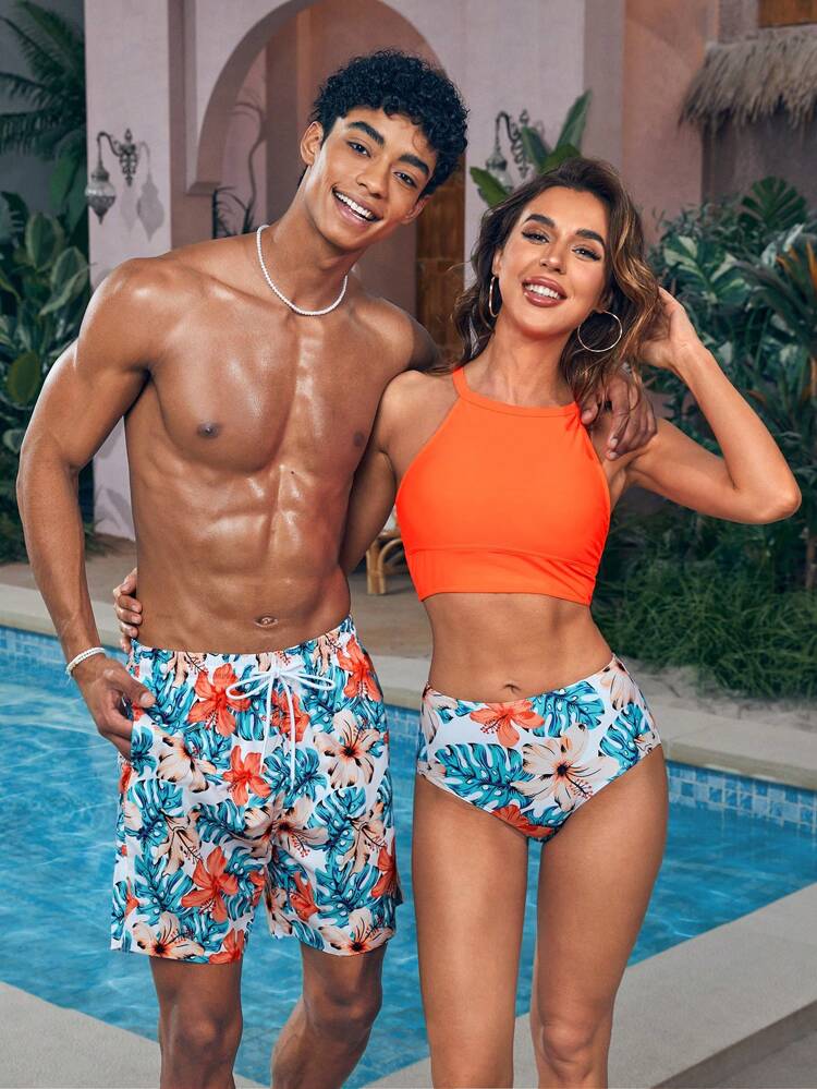 Men's Plant Print Beach Shorts