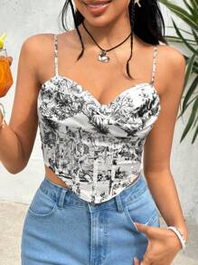 Soleia Women's Asymmetrical Hem Printed Spaghetti Strap Tank Top