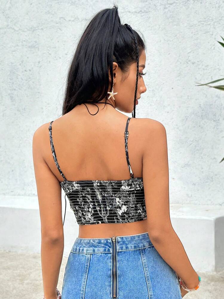 Women's Asymmetrical Hem Spaghetti Strap Tank Top With Full Pattern Print