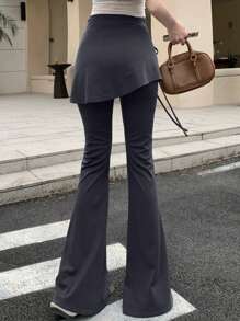DAZY Pantalones Acampanados Para Mujer De Dos En Con Nudo Delantero - Gris - Ver 2