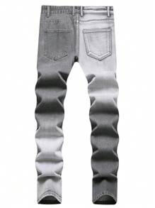 Tween Boy Black & Beige Patchwork Distressed Slim Fit Jeans - Grey - View 2