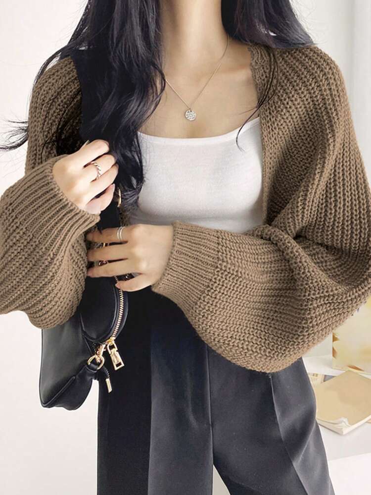 Women's Long Sleeve Crop Top Cardigan With Open Front