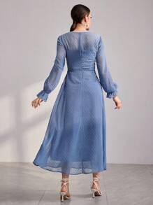 Modelyn Women's Swiss Dot Waist Cinched Arabian Dress Long Evening Dresses