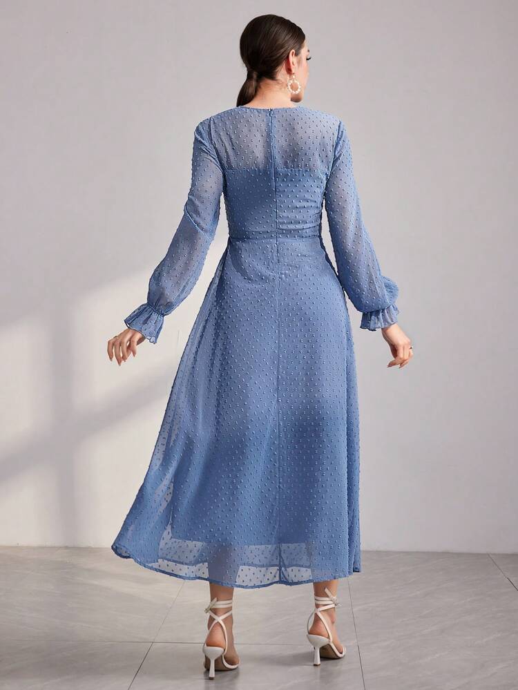 Women's Swiss Dot Waist Cinched Arabian Dress Long Evening Dresses