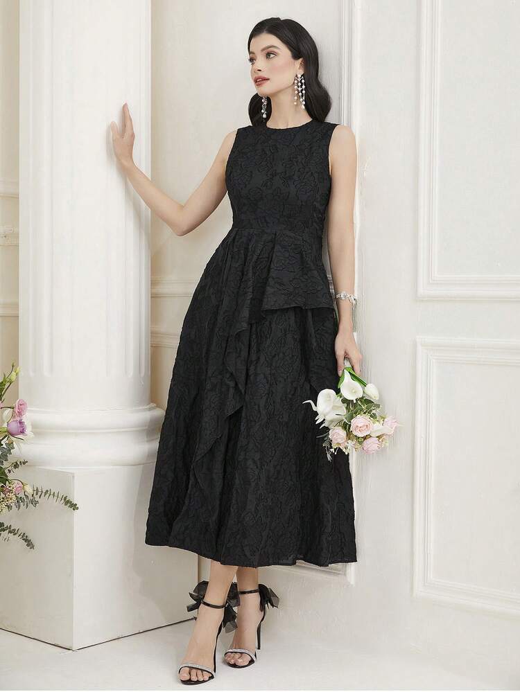 Ladies' Sleeveless Textured Dress Long Evening Dresses