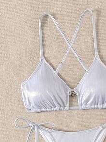 SHEIN Swim Women's Two-piece Swimwear - Silver - View 4