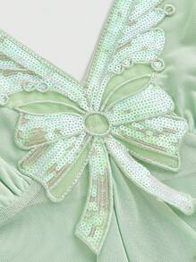 ROMWE Fairycore Women's Sequin Decoration Frill Trimmed Cami Top - Green - View 2