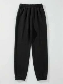 SHEIN Unity 女蜘蛛印花翻邊慢跑褲 - 黑色 - 查看 2