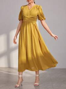 Modelyn Vestido de noche largo con mangas farol y cinturón, estilo árabe para mujer