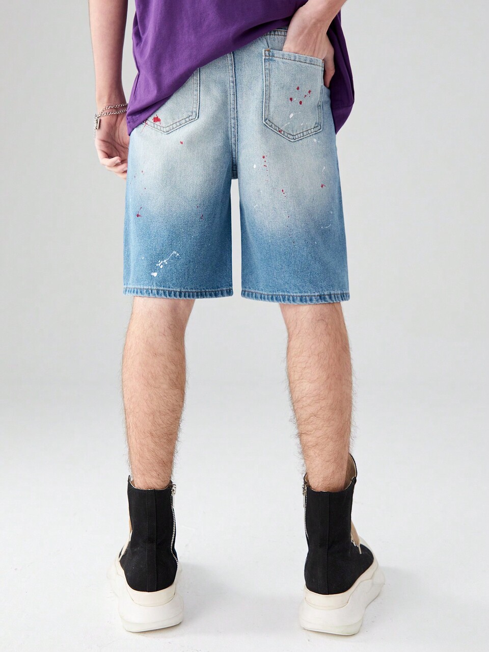 Teen Boy's Cool Streetwear Retro Wash Half Elastic Waistband Denim Shorts With Patch Details