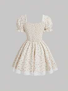 SHEIN MOD Bowknot Decor Floral Print Peach Short Dress - Apricot - View 2