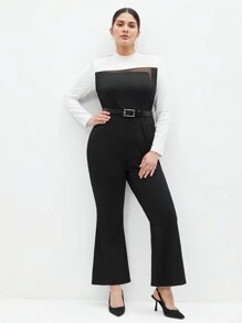 BizChic Plus Size Women's Colorblock Jumpsuit - Black and White - View 1