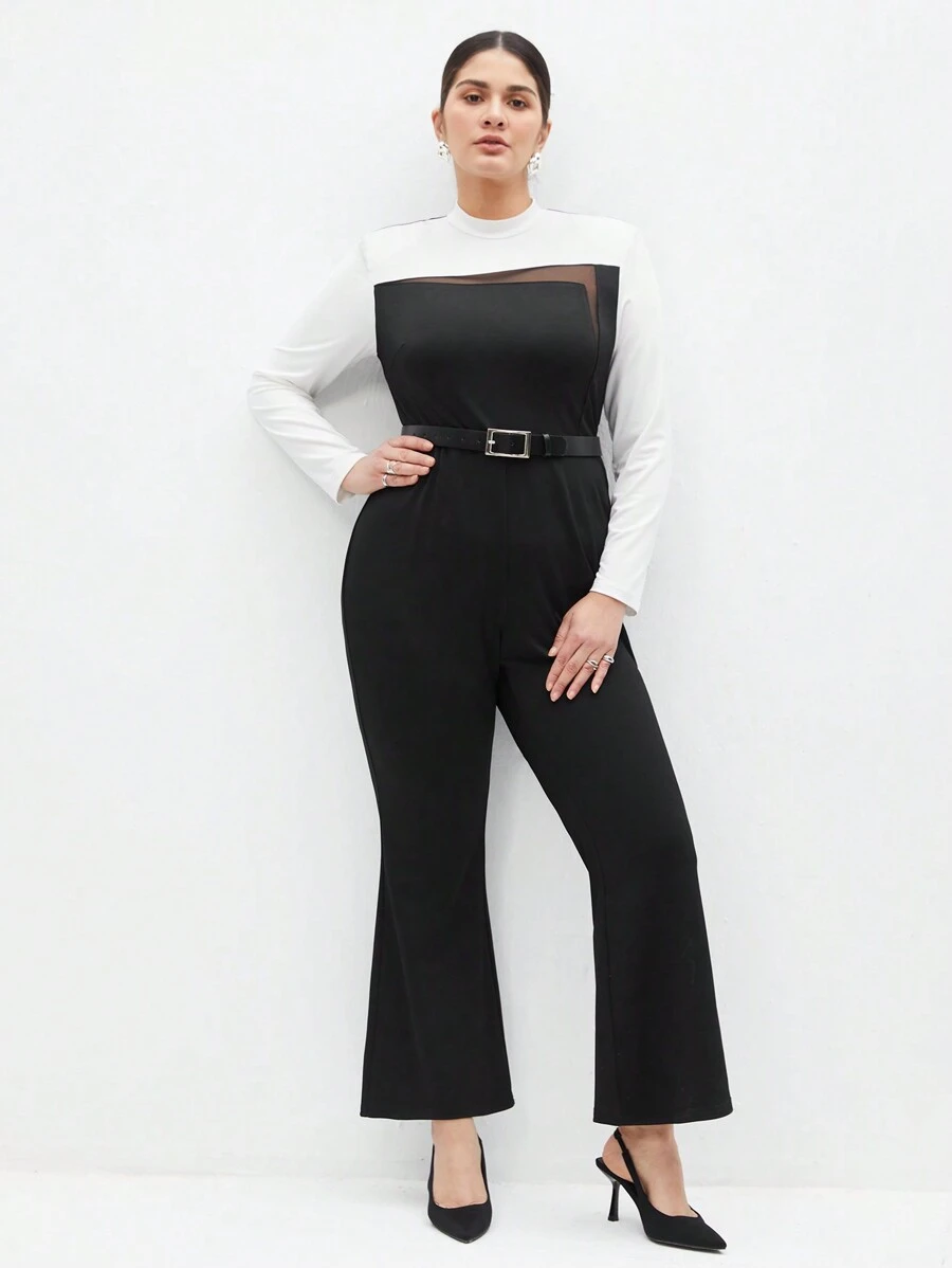 BizChic Plus Size Women's Colorblock Jumpsuit - Black and White - View 1