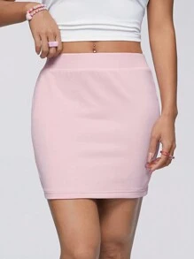 SHEIN Qutie Silver Foil Printed Bodycon Mini Skirt