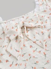 SHEIN MOD Bowknot Decor Floral Print Peach Short Dress - Apricot - View 4