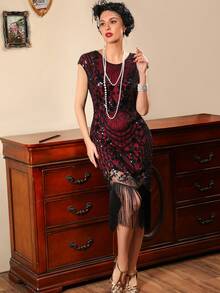 LVNES 1920 年代复古亮片下摆流苏连衣裙返校节派对礼服 - 彩色 - 查看 5