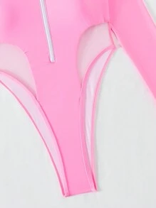 Swim Vcay 女式半拉链长袖镂空连体泳衣，适合夏季、海滩、游泳和度假 - 粉色 - 查看 6