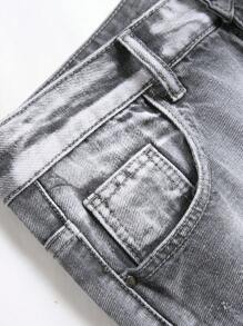 Tween Boy Black & Beige Patchwork Distressed Slim Fit Jeans - Grey - View 4