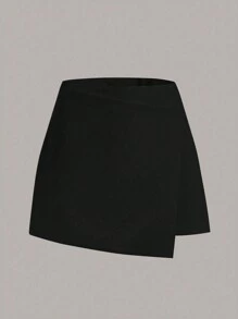 SHEIN EZwear Solid Color Asymmetrical Hem Mini Skirt
