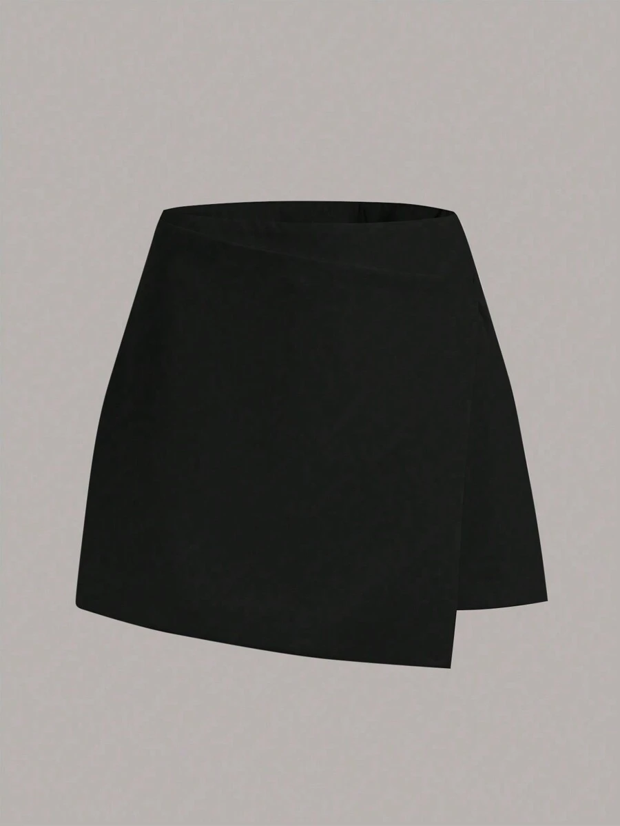 SHEIN EZwear Solid Color Asymmetrical Hem Mini Skirt