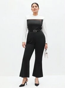 BizChic Plus Size Women's Colorblock Jumpsuit - Black and White - View 7