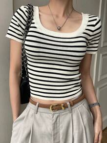 DAZY 女士商务休闲条纹针织上衣夏季 - 彩色 - 查看 1