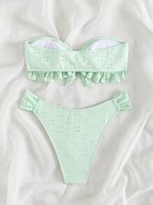 SHEIN Swim Solid Color Textured Split Bikini Set, Summer Beach - Mint Green - View 2
