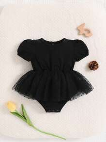 Body De Malha De Manga Bolha Para Bebê Recém-nascido Com Babados Sólidos Nas Bordas