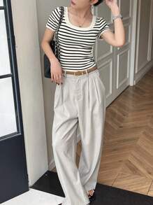 DAZY 女士商务休闲条纹针织上衣夏季 - 彩色 - 查看 4