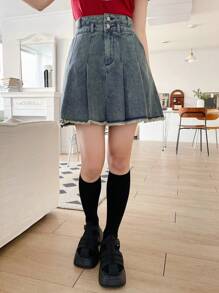 DAZY Women's Frayed A-Line Denim Skirt Summer