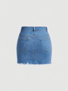 SHEIN Girlism Tween Girl Distressed Denim Skirt