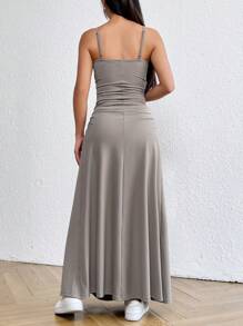 SHEIN EZwear Màu xám Dệt kim Eo Ruched Của phụ nữ Dây đeo Mì Ý  Đầm - Xám - Xem 2