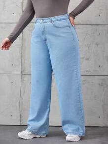 EURMUSE Women'S Plus Size Wide Leg Jeans - Light Wash - View 4