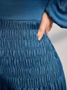 Modelyn Đầm dạ hội dài tay bồng bềnh cổ xếp nếp cho nữ - Màu xanh lam - Xem 7