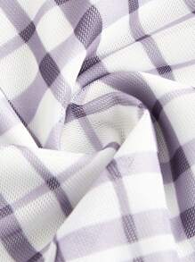 SHEIN Qutie Plus Size Women's Plaid Mesh Double Layer T-Shirt - Black and White - View 3