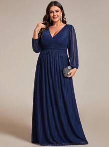 EVER-PRETTY Plus Size Elegant Deep V-Neck Lantern Sleeve Formal Evening Prom Dresses