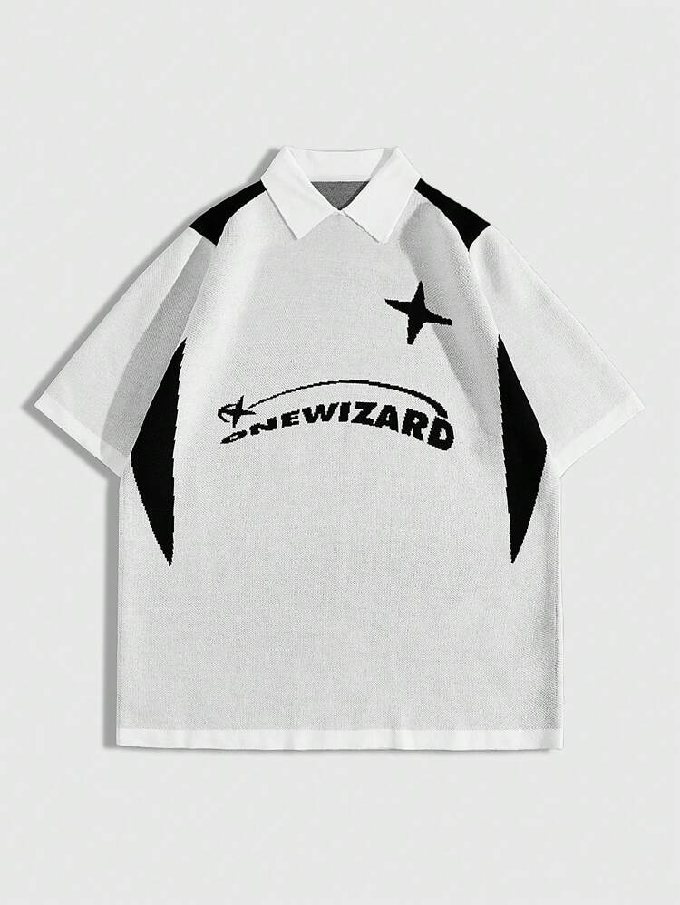 Spring/Summer Casual Graphic White Men'S Knitted Sweater With Letter Pattern