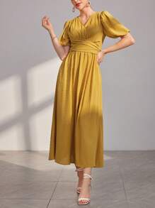 Modelyn Vestido de noche largo con mangas farol y cinturón, estilo árabe para mujer