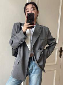 DAZY Women's Loose Fit Colorblock Lapel Blazer,Fall Women Clothes