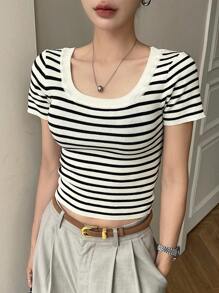 DAZY 女士商务休闲条纹针织上衣夏季 - 彩色 - 查看 6