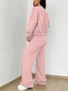 SHEIN Unity 女士單色長袖棒球夾克和長褲套裝 - 粉色 - 查看 2