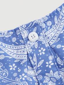 SHEIN MOD 印花藍色短款吊帶夏日連衣裙 - 藍白色 - 查看 3