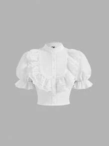 SHEIN MOD Quý cô Trắng Áo sơ mi Với Thêu , Ren Và - trắng - Xem 1