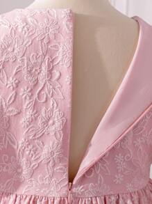 SHEIN فستان فتيات مراهقات بطبعة الورود وياقة دائرية وأكمام منتفخة وزينة عقدة