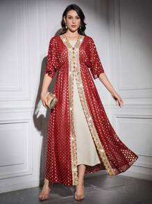 Divindia Burgundy Red Kurta With Embossed Gold Dot Print And Woven Tape Embellishment