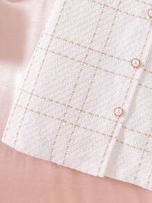 Chica preadolescente Vestido de tirantes de cuadros tweed & Cazadora crop con botón delantero - Blanco - Ver 5