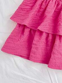 Soleia Saia de Babados em Camadas Duplas para Mulheres, para Férias - Rosa Quente - Ver 5