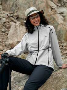 In My Nature Ladies' Letter Printed Hooded Outdoor Jacket - Grey - View 4