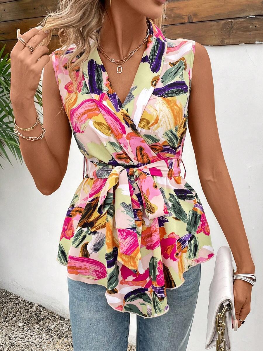 SHEIN Clasi Khăn quàng Áo không tay Với Họa tiết toàn bộ Thiết kế - Nhiều màu - Xem 1