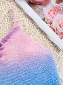 Teen Girl's Fashionable Ombre Color Knitted Cami Top And Skirt 2pcs Knitted Outfit - Multicolor - View 5
